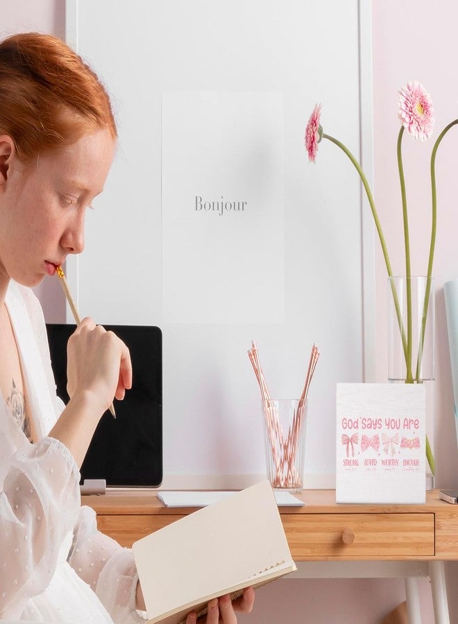 FLVGE ديكور غرفة نوم FLVGE Coquette - لوحة خشبية أنيقة على شكل كتاب مقدس مزينة بفيونكة وردية، تقول: الله يقول إنك محبوب، ديكور غرفة لطيف، غرفة فتيات في شقة جامعية 5x5 بوصة - Image 2